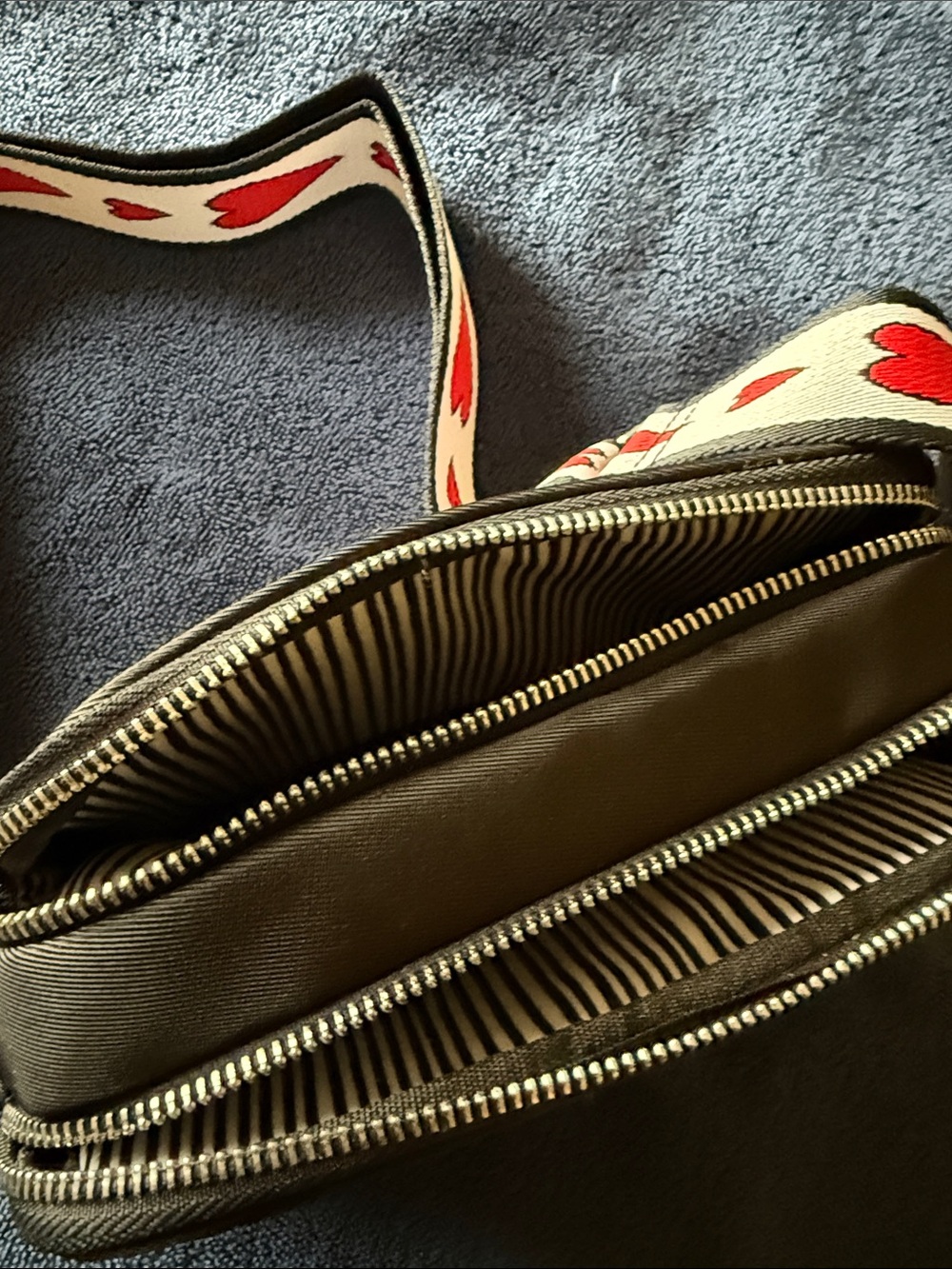 Brighton Black LOVE Nylon Crossbody Belt Bag with Striped Strap - Picture 4 of 5